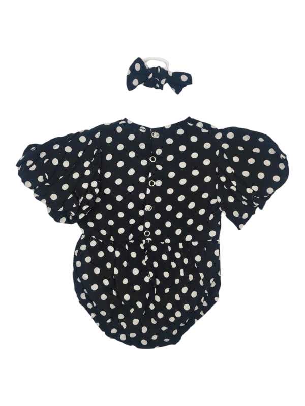 Black and white polka dot romper and headband set - Image 2