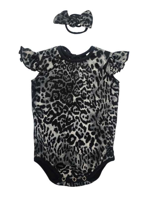 Grey animal print baby vest with matching headband