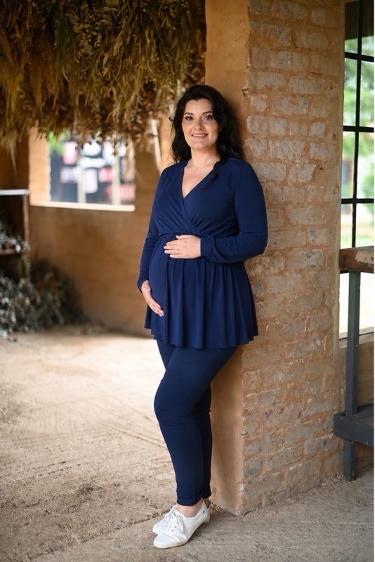 Navy Bon Bon maternity and breastfeeding top-long sleeve