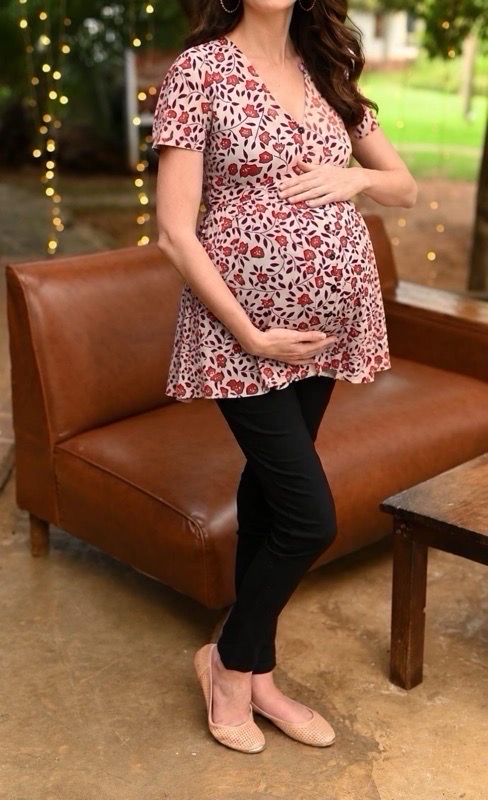 Dusty pink floral maternity and breastfeeding top with press-stud nursing access