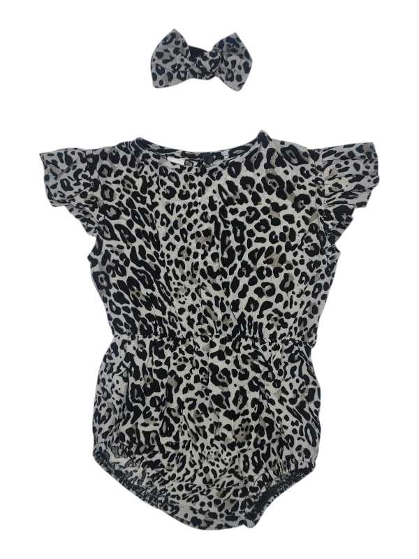 Black and grey animal print viscose romper with matching headband