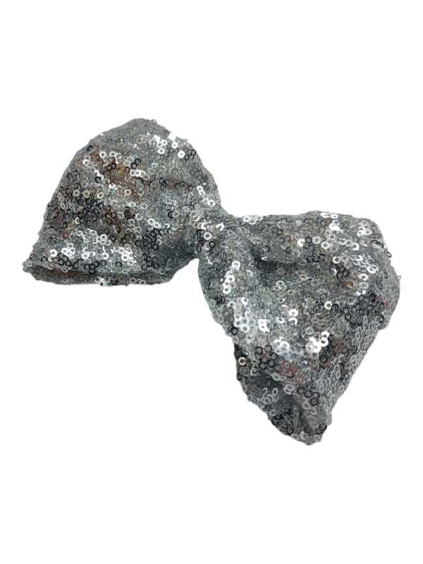 Silver sequin bow hair clip for babies and kids