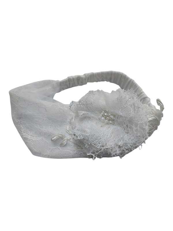White tulle and lace headband
