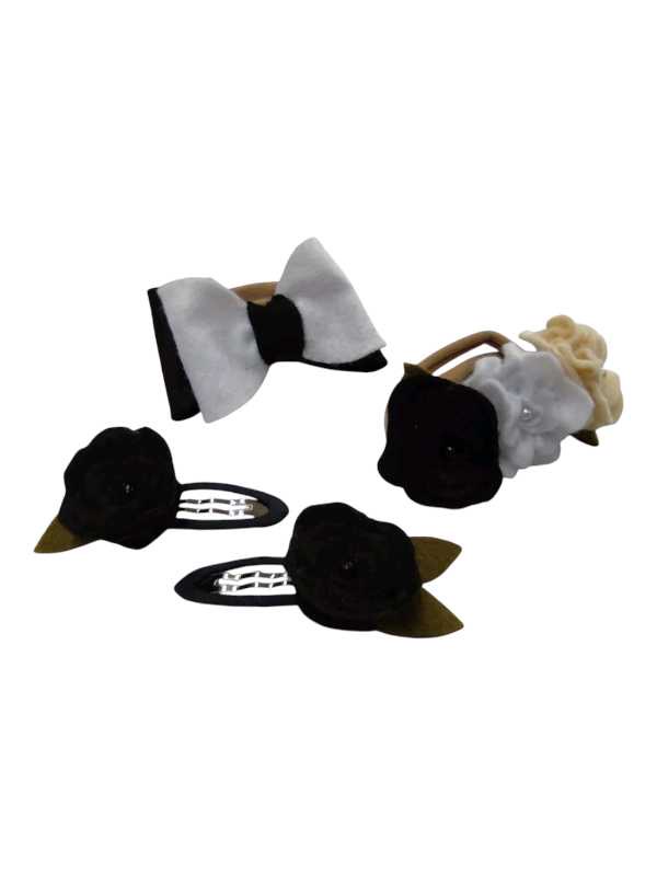 Black and white three piece baby hair accessory set