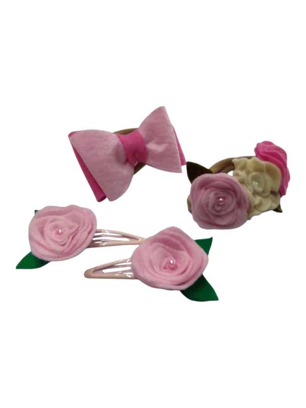 Baby pink and cream three-piece hair accessory set