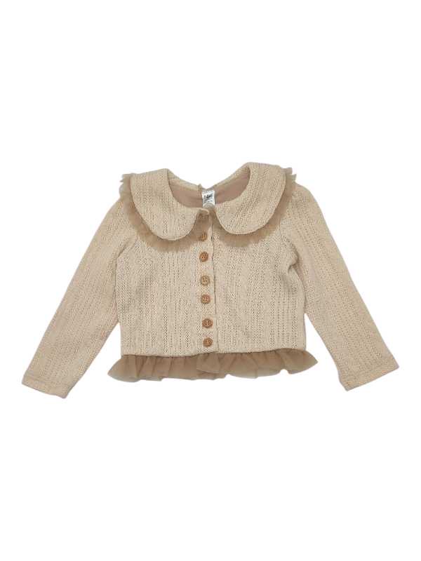 Knitted light beige jersey with Peter Pan collar and decorative button detail