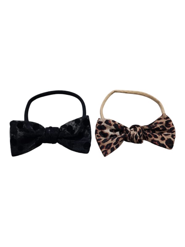 Black polka dot and leopard bow headband set for babies