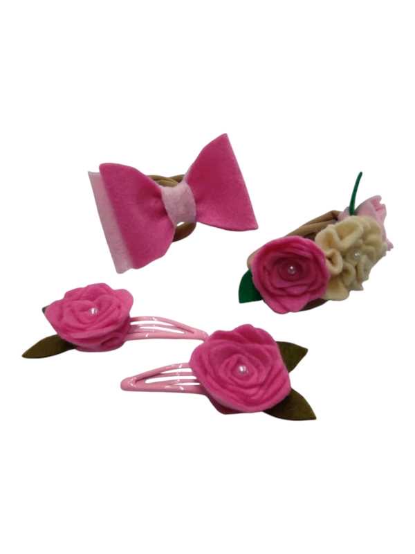Cerise pink and cream three-piece baby hair bow set