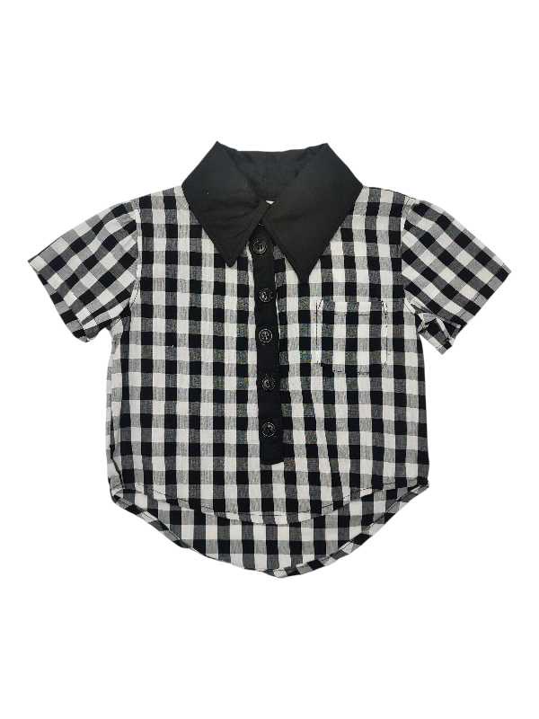 Black and white checkered boys button-up shirt