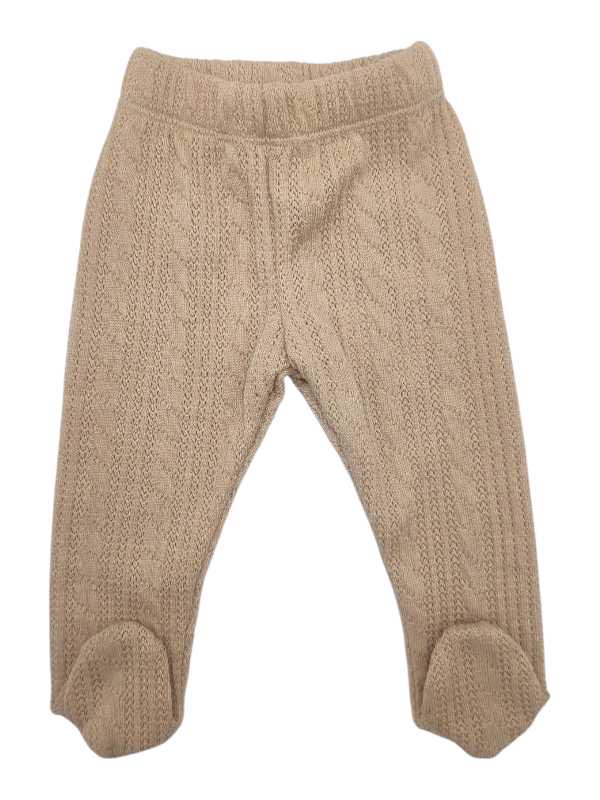 Knitted dark beige footed baby leggings