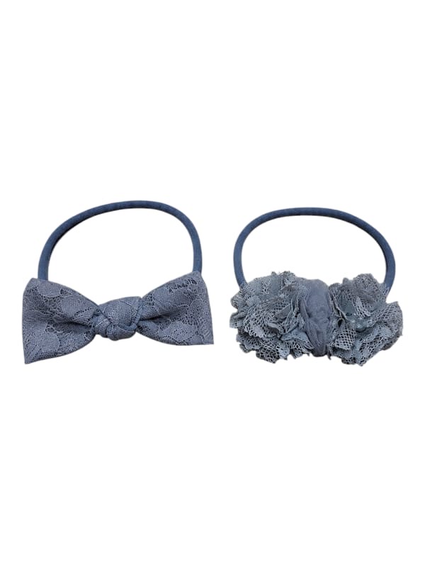 Grey lace bow and flower headband set for babies
