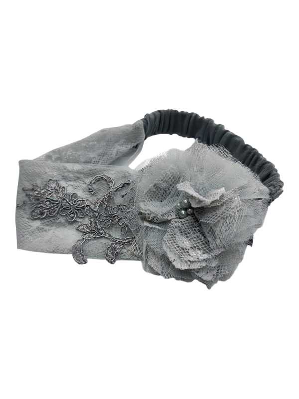 Light grey tulle and lace baby headband
