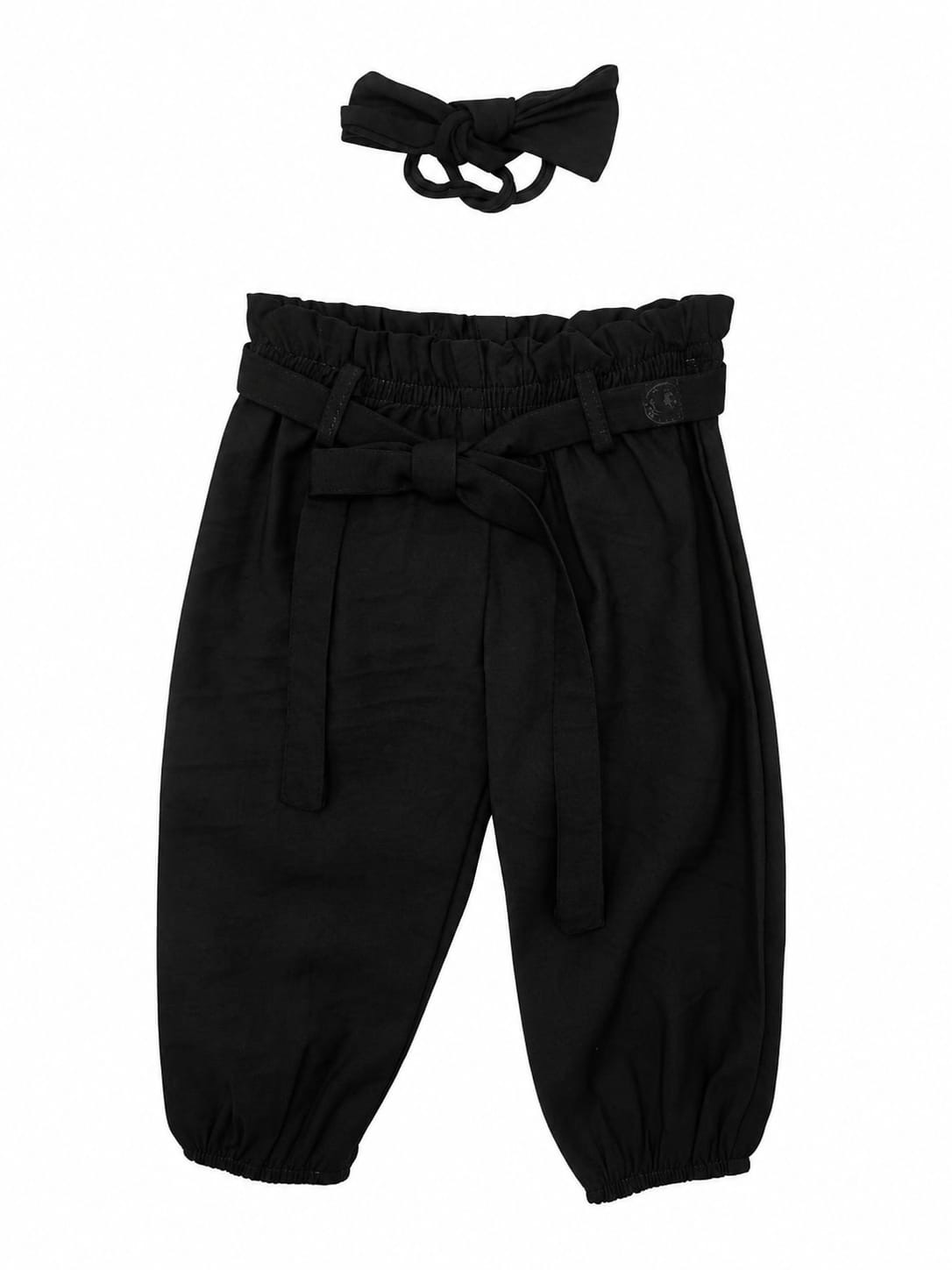 Black long paperbag pants and headband set