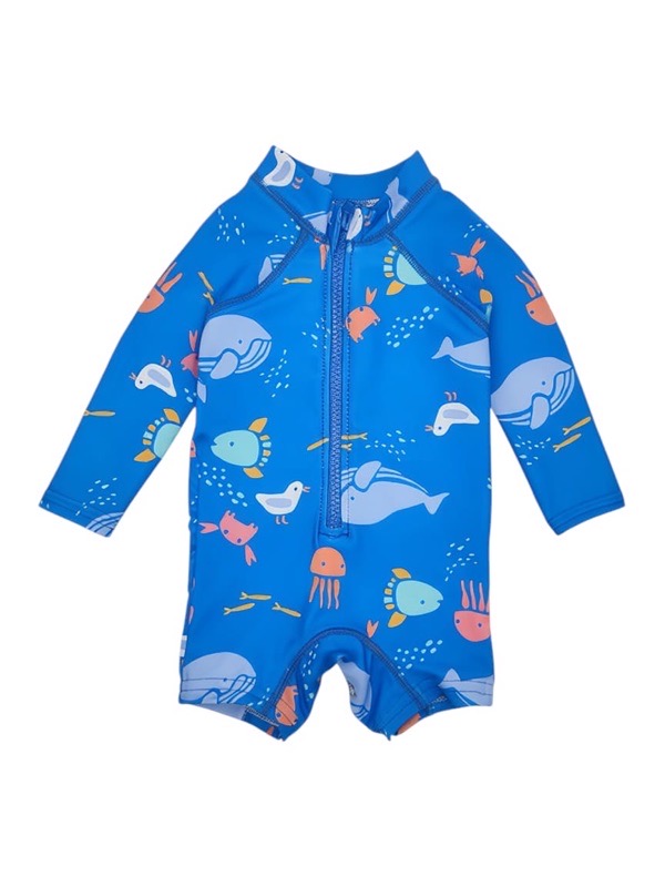 Blue sea creature swimsuit with press studs