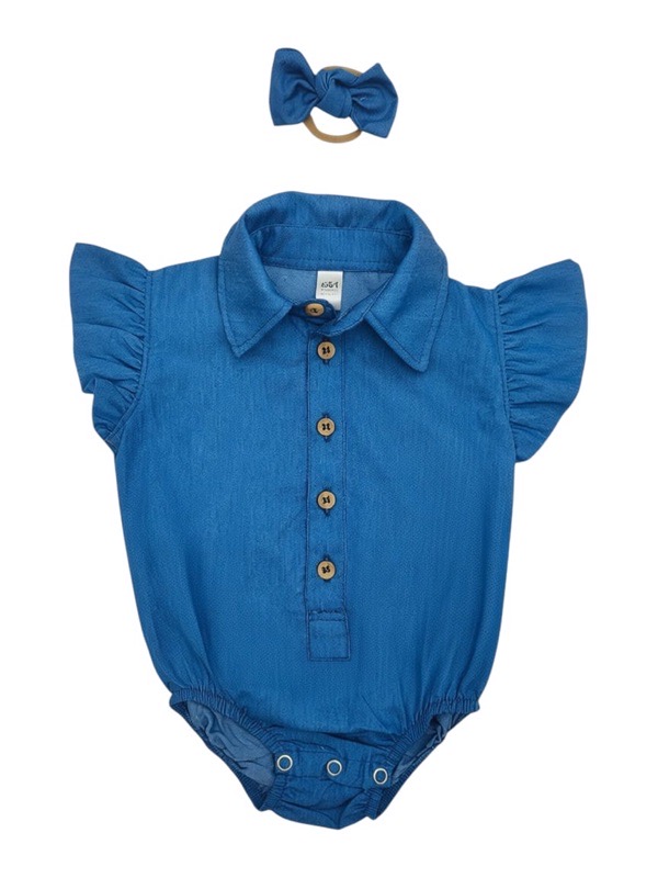 Denim shirt romper and headband set