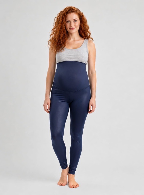 Navy Lycra Maternity Activewear Leggings with High-Waisted Belly Band