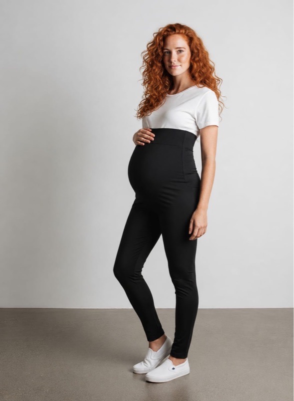Black Matt Lycra Maternity Activewear Leggings with High-Waisted Belly Band