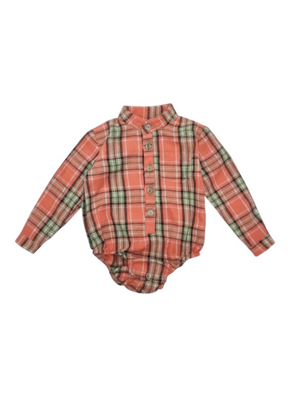 Orange Long Sleeve Plaid Boy Romper Vest