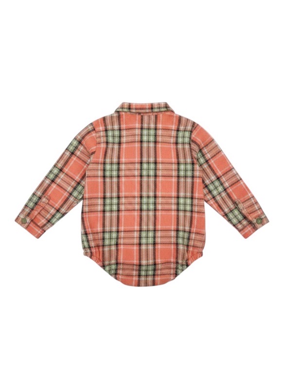 Orange Long Sleeve Plaid Boy Romper Vest - Image 2
