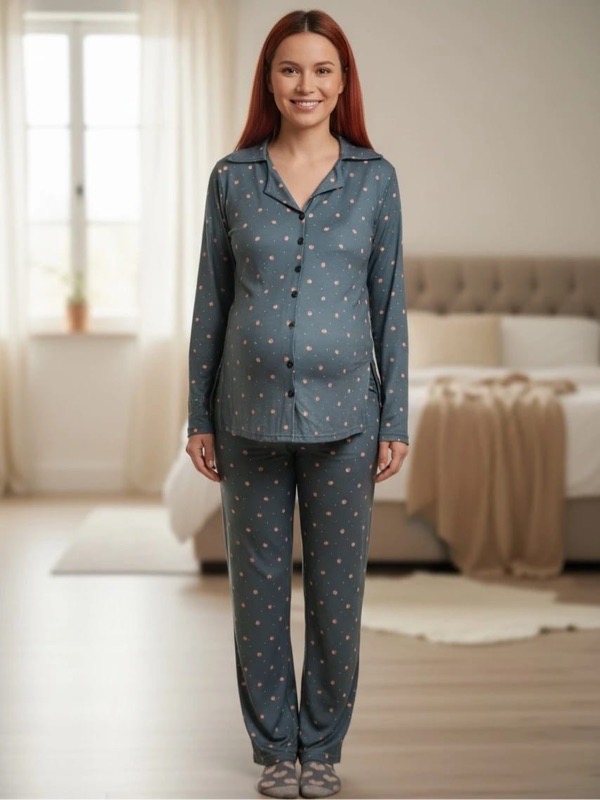 Strawberry maternity and breastfeeding pajama set
