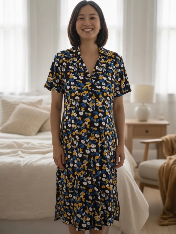 Navy floral Maternity & Breastfeeding Pajama Dress
