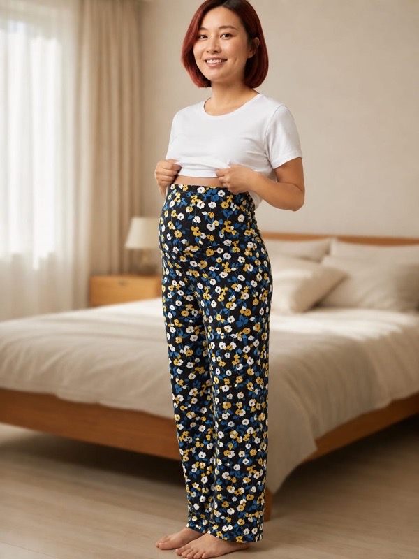 Navy Floral Maternity Pajama Pants