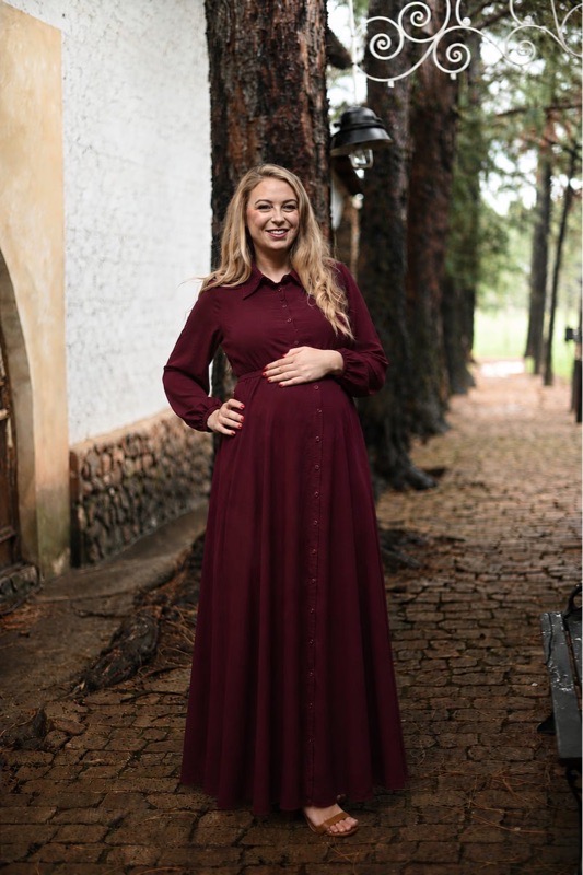 Maroon airflow maternity and nursing dress with long sleeves