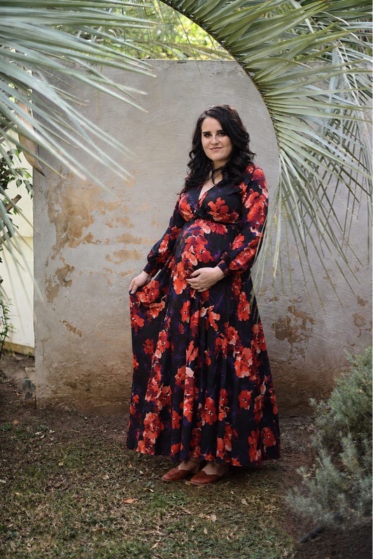 Black floral stretch maternity and nursing dress