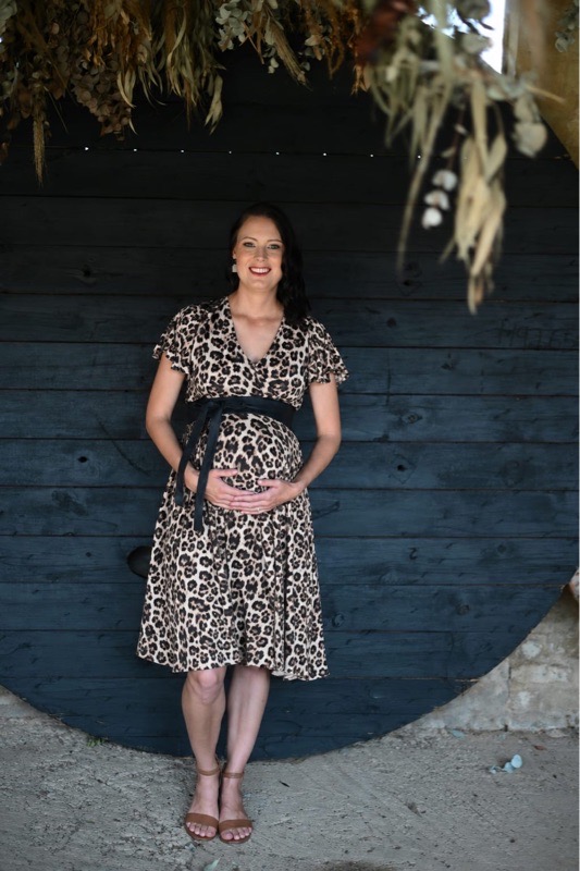 White leopard print stretch maternity and nursing dress - Image 2