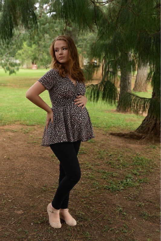 Leopard stretch maternity and breastfeeding top with short sleeves