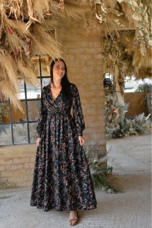 Black small floral stretch maternity and nursing dress
